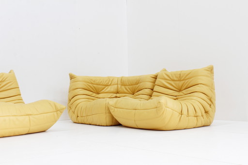 Togo Ligne Roset Sofa Set Gelbes Leder Michel Ducaroy