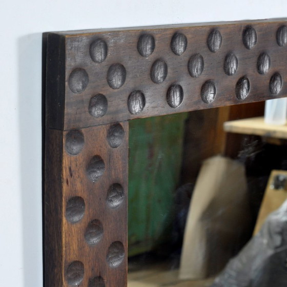 Image 1 of Eikenhouten brutalistische spiegel, jaren 70