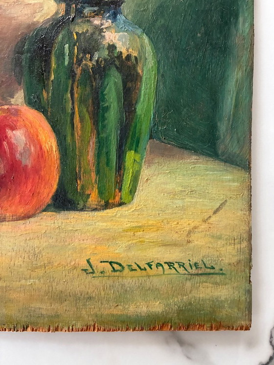 Image 1 of Óleo sobre madera contrachapada antigua, naturaleza muerta