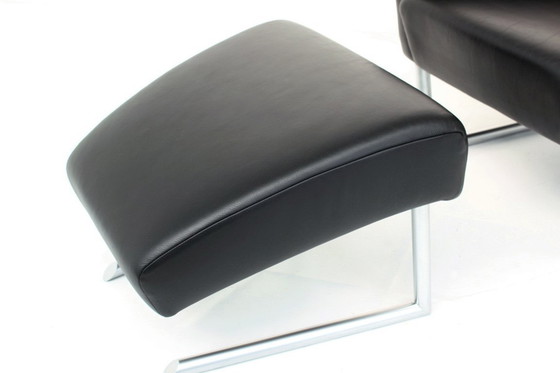 Image 1 of Come nuovo! Laauser Design Int. Cantilever Lounge Chair / Freischwinger Sessel con sgabello, pelle e base cromata