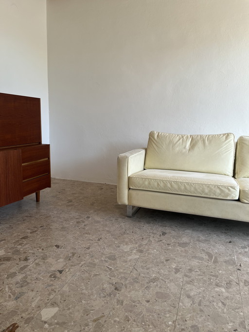 1x Originele "COR Conseta F.W. Möller 1964" 3-zitsbank met chromen sledeonderstel en velours bekleding!!