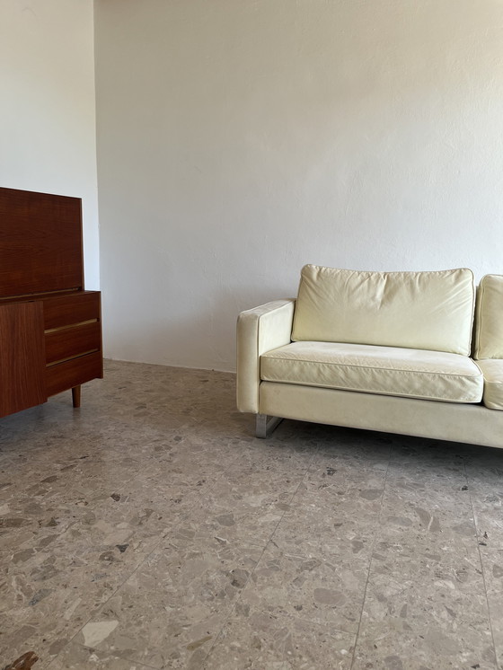 Image 1 of 1x Originele "COR Conseta F.W. Möller 1964" 3-zitsbank met chromen sledeonderstel en velours bekleding!!