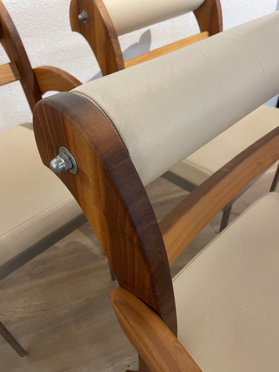 Heinz Julen JOB Chair, 1990s crème kleurig, 3 stuks – Eetkamerstoelen, Leather, Wood (photo 4 of 6)