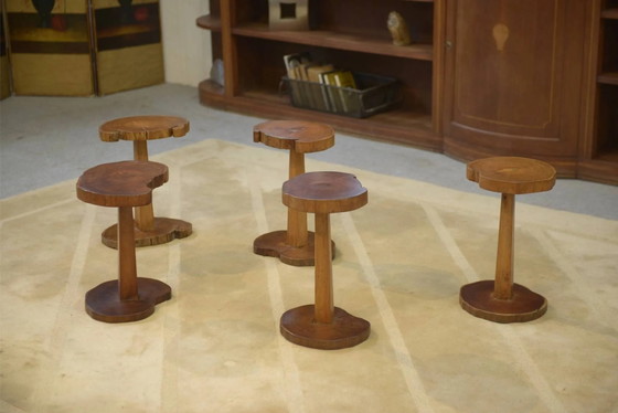 Set of 5 brutalist side tables in rosewood from the 1960s., Brown (photo 7 of 7)