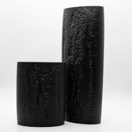 Image 1 of Rare Martin Freyer Rosenthal Bisque Porcelaine Noire Vase Duo Brutalist Op-Art