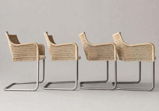 4x Vintage Tecta D43 sledestoelen, William DunkelWilliam Dunkel – Eetkamerstoelen, rvs, Textile (photo 12 of 15)