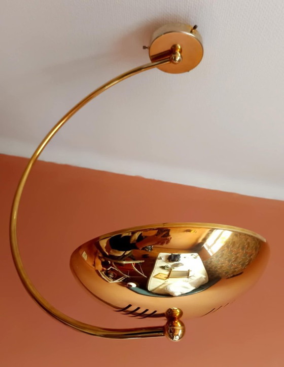 Image 1 of Vintage gouden metalen boog hanglamp, jaren 80