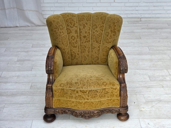 Image 1 of 1960er Jahre, Dänischer Sessel, Möbelwolle, massives Eichenholz.