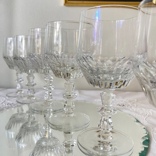 6 antique carved stemmed glasses, wine or water glasses