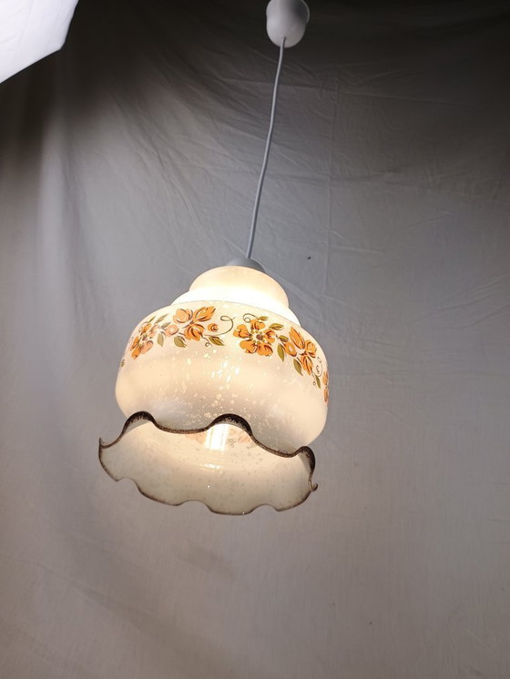 Image 1 of Lampada a sospensione Venini Vetro bianco testurizzato Fiore Mid Century VENINI Soffitto opalino