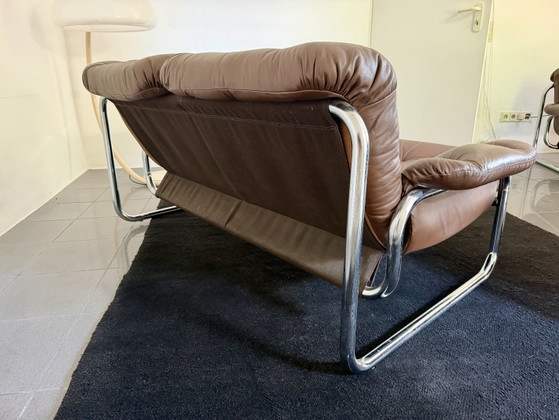 Image 1 of IKEA Borkum 2-zitsbank, origineel vintage leer en chroom uit de jaren 70