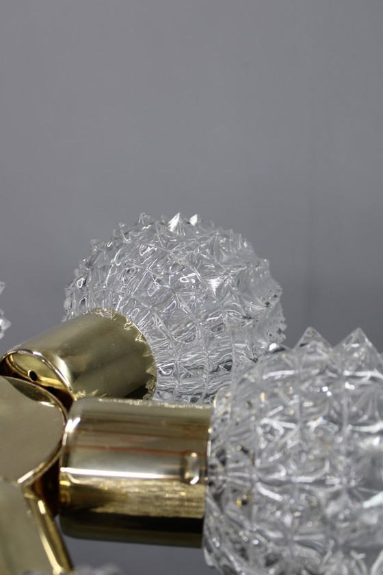 Image 1 of Mid Century Sputnik Brass Glass Chandelier, 1970s Czechoslovakia