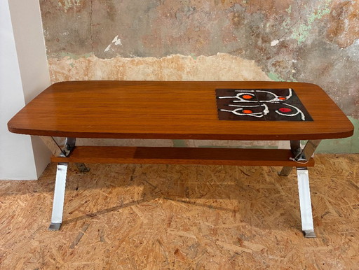 Vintage salontafel van hout en keramische tegels in de stijl van Adri Belarti. – Ceramic, Metal (photo 2 of 9)