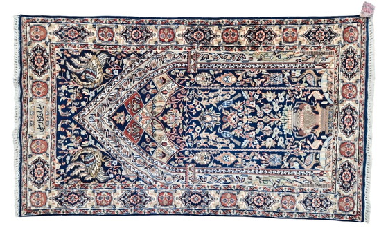 Image 1 of Handgeknüpfter orientalischer Wollteppich „Paradies“, blau-floral, 94 x 160 cm