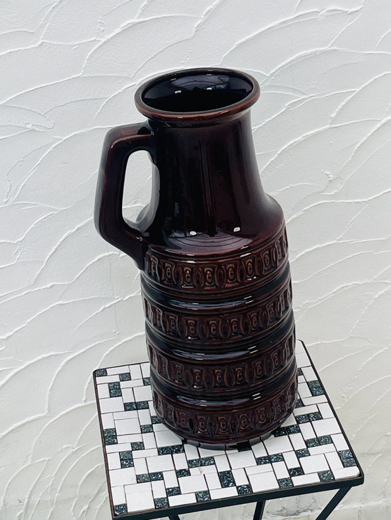 Image 1 of Brown vase with geometric relief from the 1970s, West Germany