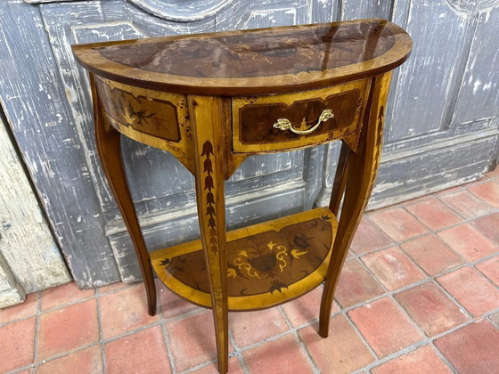 Image 1 of Console demi-lune marquetée style Napoléon III – fin XIXe