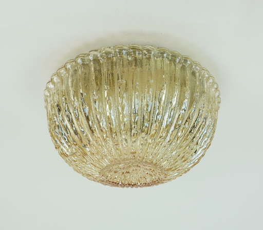 glashuette limburg ceiling light model A668 2982 amber glass structured glass 1970s ceiling fixture flush mount