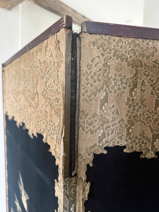 Image 1 of Antique Chinese embroidered chinoiserie folding screen ca. 1885