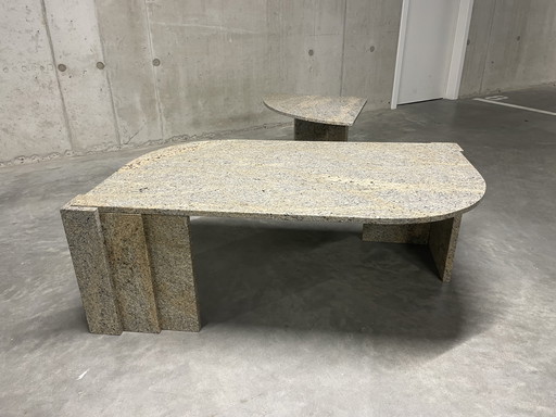 Teardrop-shaped marble coffee table with side table