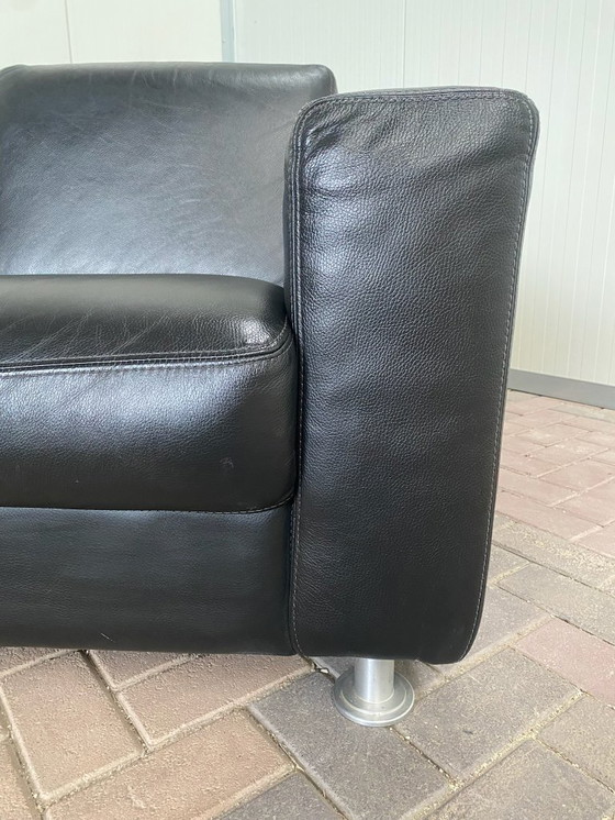 Image 1 of Magnifique canapé d'angle en cuir véritable noir