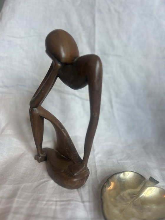 Image 1 of Houten beeld vintage années 70 70 de denker rang élégant beschadigd liever ophalen dan verzenden