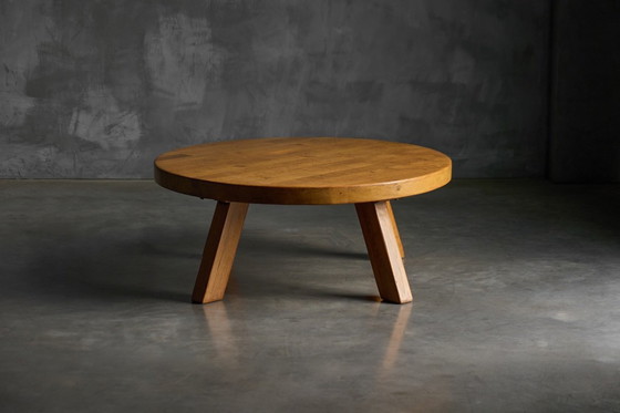 Image 1 of Brutalist Round Coffee Table in Solid Wood, France, 1960s