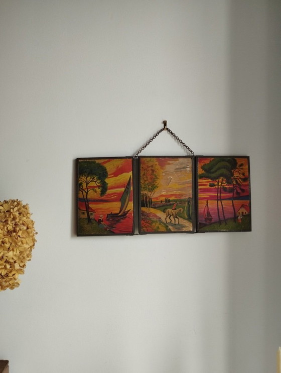 Image 1 of Antiguo espejo de barbero tríptico pequeño