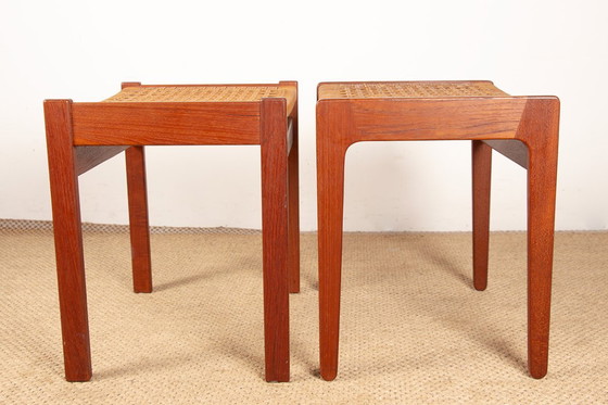 Image 1 of Coppia di sgabelli danesi in teak e paglia di Peter Hvidt, 1960.