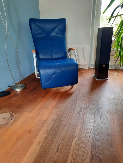 Fauteuil, blauw leder, merk Bonaldo