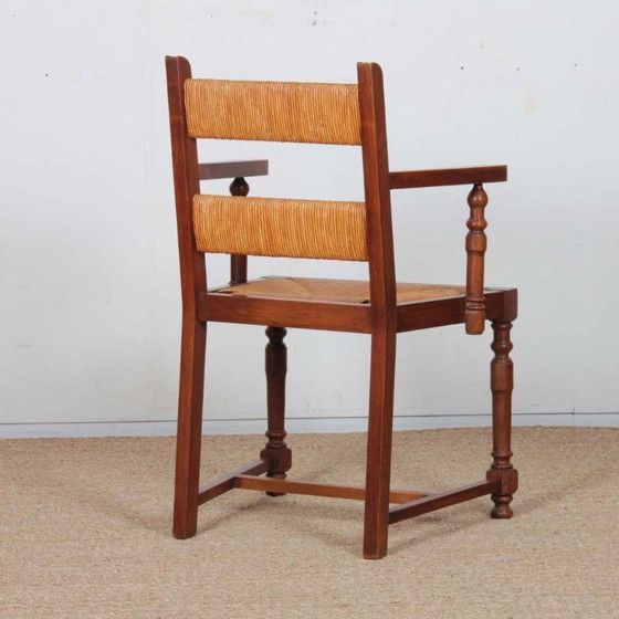 Image 1 of Paar Eichenholz-Sessel mit Strohsitzen aus den 1950er Jahren