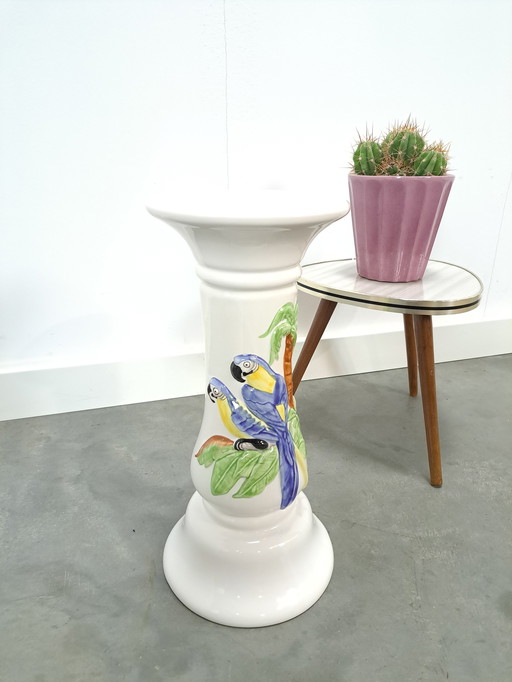 Porcelain Pillar Candle Stand With Parrots