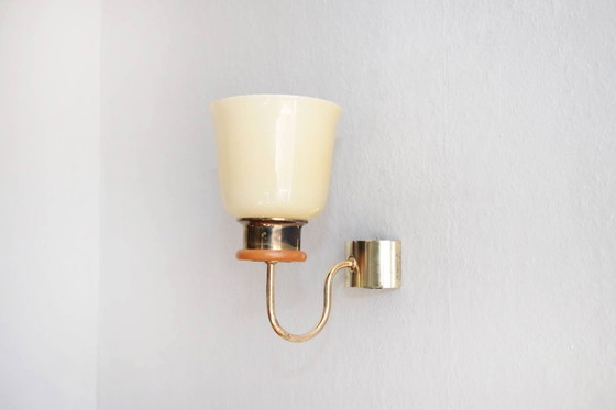 Image 1 of Set of 2 wall lamps brass glass shade 80s J Vintage