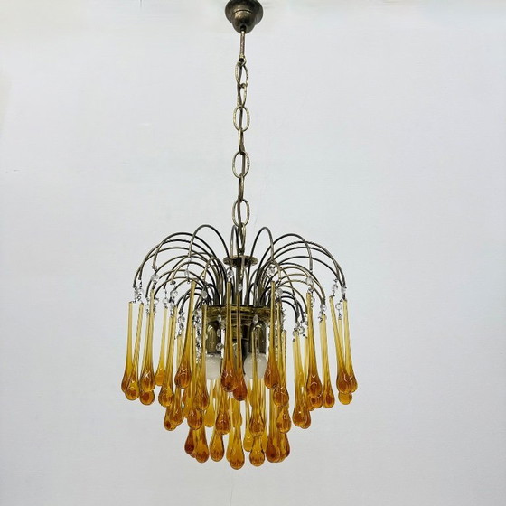 Image 1 of Mid Century Design Murano-Bernsteinglas-Tropfenleuchter, 1970er Jahre