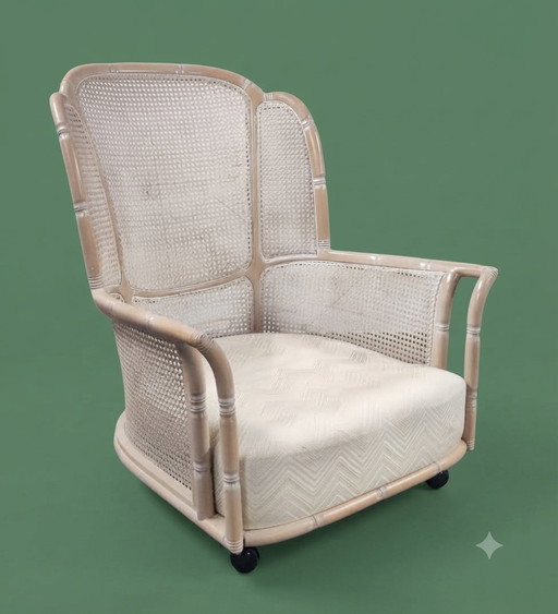 Großer Faux Bamboo Giorgetti Ohrensessel