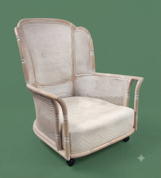 Grande Poltrona Giorgetti Finto Bambù con Orecchie – Poltrone, Rattan, Textile (photo 3 of 8)