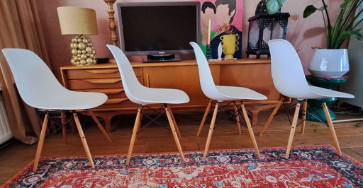 4 x Vitra Eames DSW Chairs White with ash base