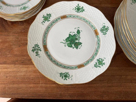 Image 1 of Gorgeous Herend Hungary Apponyi Chinese Bouquet Green Complete Dinner, Breakfast and Tea/Coffee Service Set – 6 Place Settings