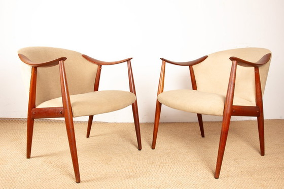 Image 1 of Pair of Scandinavian armchairs in teak and fabric, new Tyrol model by Gerhard Berg for Westnofa 1960.