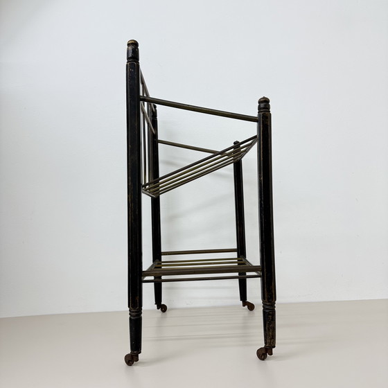 Image 1 of Vintage Wooden Magazine Rack with Brass Details, 1950's