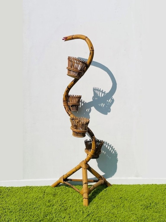 Image 1 of Supporto per piante a forma di serpente in bambù anni '50 * Vintage* Porta piante