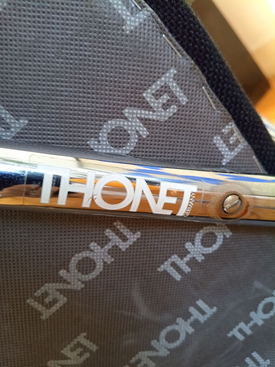 2 einzigartige Thonet Stühle, Esszimmerstühle, Stoff, Chrom, Schwarz (Foto 3 von 9)