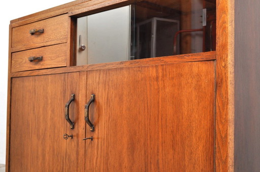 Art deco kast in eiken met vitrine, 1920s