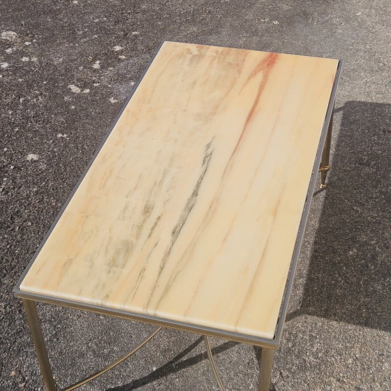 Image 1 of Tavolino da caffè vintage francese in marmo e ottone - Tavolo da cocktail - Tavolo da salotto - Stile Regency - Anni '70