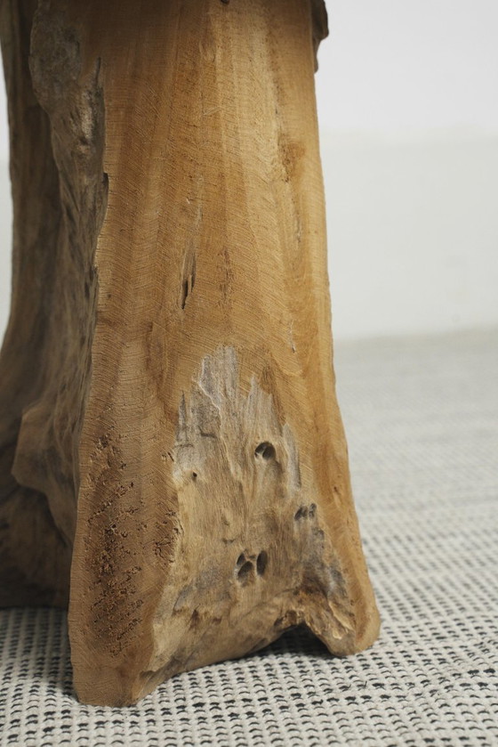 Teakhouten wortelkruk, organisch houten bijzettafeltje, rustieke sculpturale boomstronkkruk, vintage – Wood (photo 9 of 17)