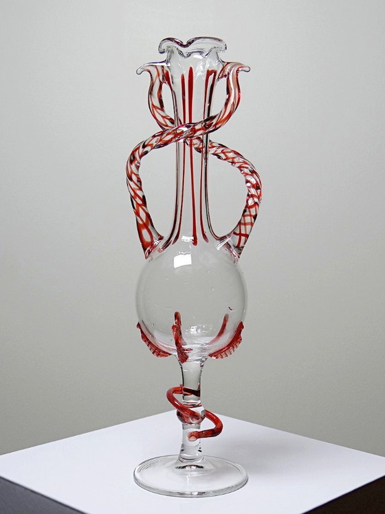 Image 1 of Vaso solifloreale veneziano in vetro soffiato di Murano, anni '50-'60, Filigrana/Zanfirico
