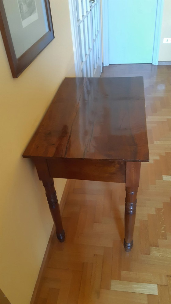 19th Century Walnut Table – Restored with Full-Width Drawer – TAVOLO DA SALOTTO ANTICO, Side tables, Wood (photo 3 of 9)