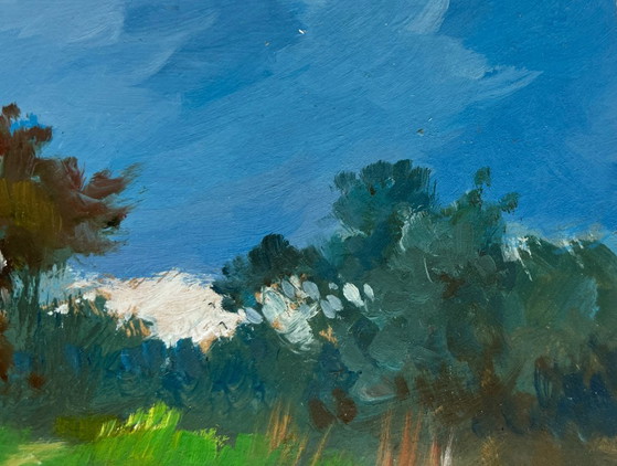 Image 1 of Original Oil Painting Summer House Landscape A lonely house by the river