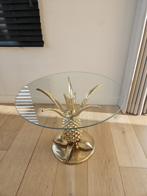 Hollywood Regency Pineapple Coffee Table in Brass and Glass, Paris, France, 1970s