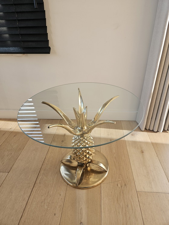 Image 1 of Tavolino da caffè Hollywood Regency Pineapple in ottone e vetro, Parigi, Francia, anni '70