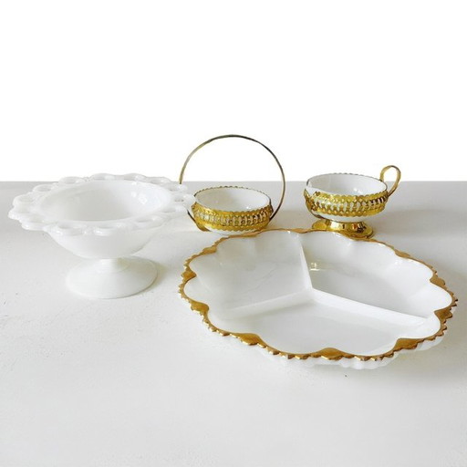 Mid Century opaline Kaffeeservice Milchglas 1960er Jahre